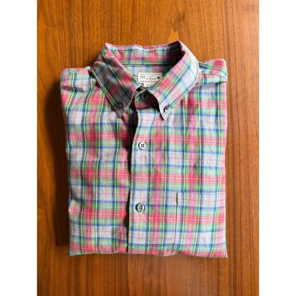 J.Crew Men's Medium Tailored Plaid Button Down Shirt Red Green Blue Cotton M